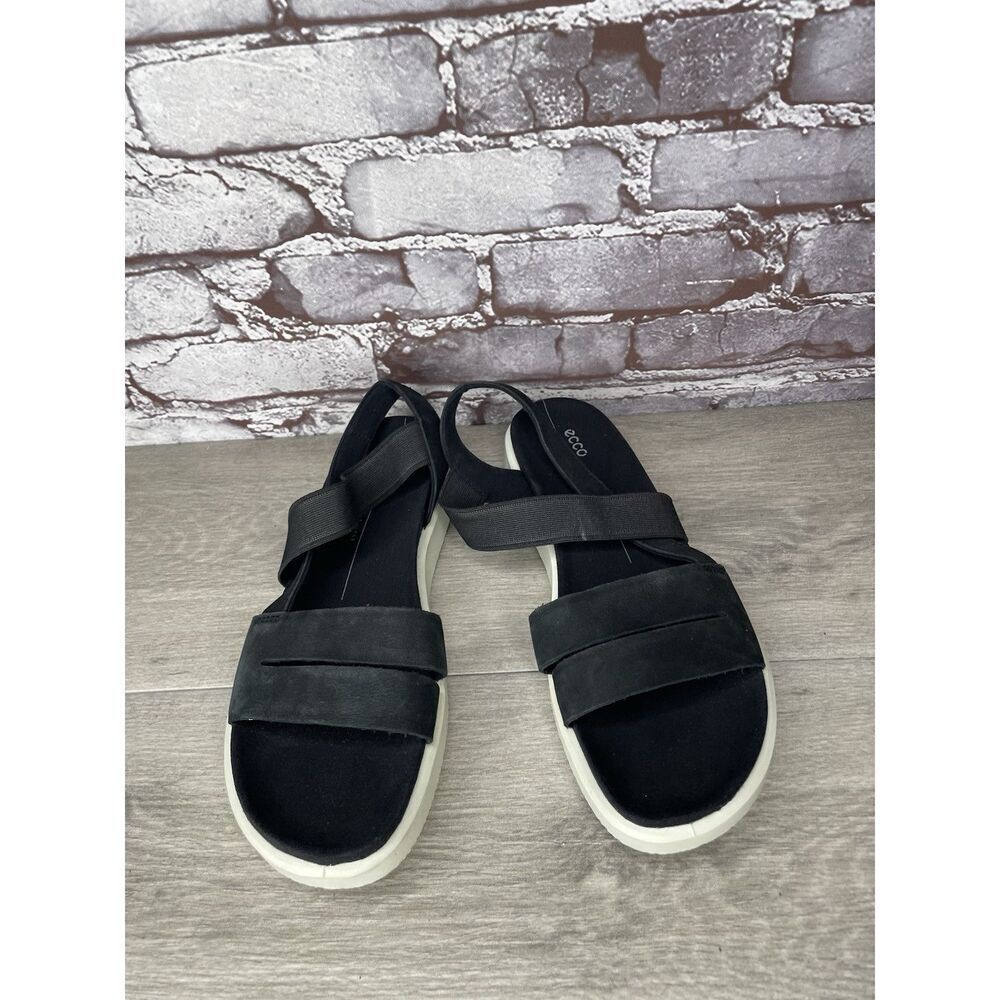 ECCO Yuma Black Nubuck Leather Stretch Wedge Strappy Sandals Women 41EU/10.5M US - Picture 2 of 16